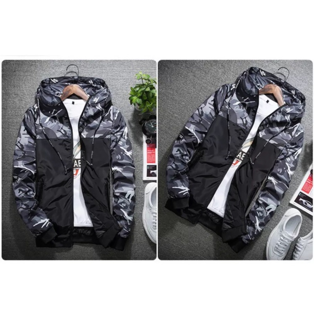 Men’s thin camo hooded wind breaker jacket